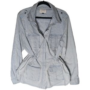 Universal Thread Light Wash Micro Stripe Denim Jean Jacket with Adjustable Waist